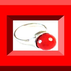 Silver Tone Size 8 Ring With Red Bead